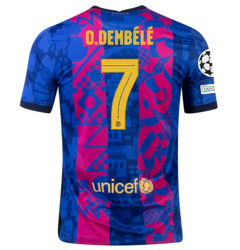 2021/22 Barcelona Football Kit Third Soccer Jersey with OUSMANE DEMBÉLÉ 7 UCL printing